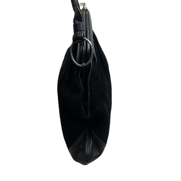 *Crown Lewis Black Suede‎ Leather Shoulder Purse Clasp Closure Line Pocket VTG - Picture 4 of 7